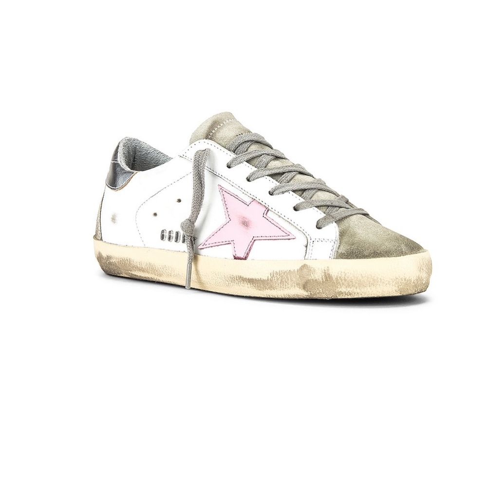 Golden Goose Superstar Sneaker in White, Ice, Orchid Pink, & Silver